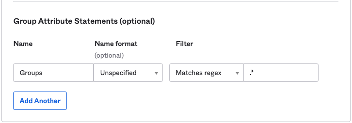 The group attribute configuration for group sync in Okta.