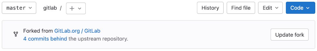 Information box for a fork some commits behind the upstream project